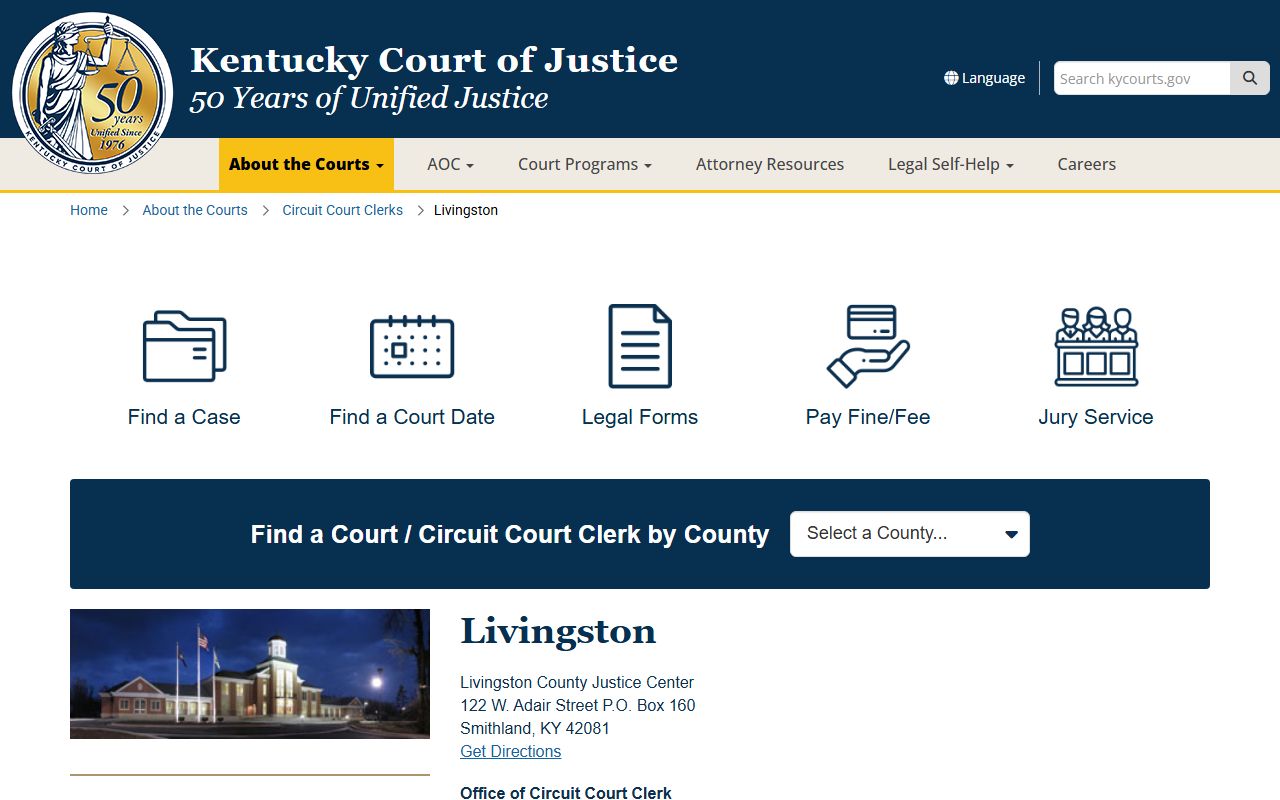 Livingston County court records on the Kentucky Court of Justice county page