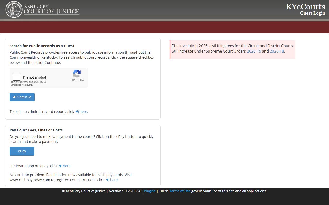 Livingston County court records KYeCourts guest public access screen