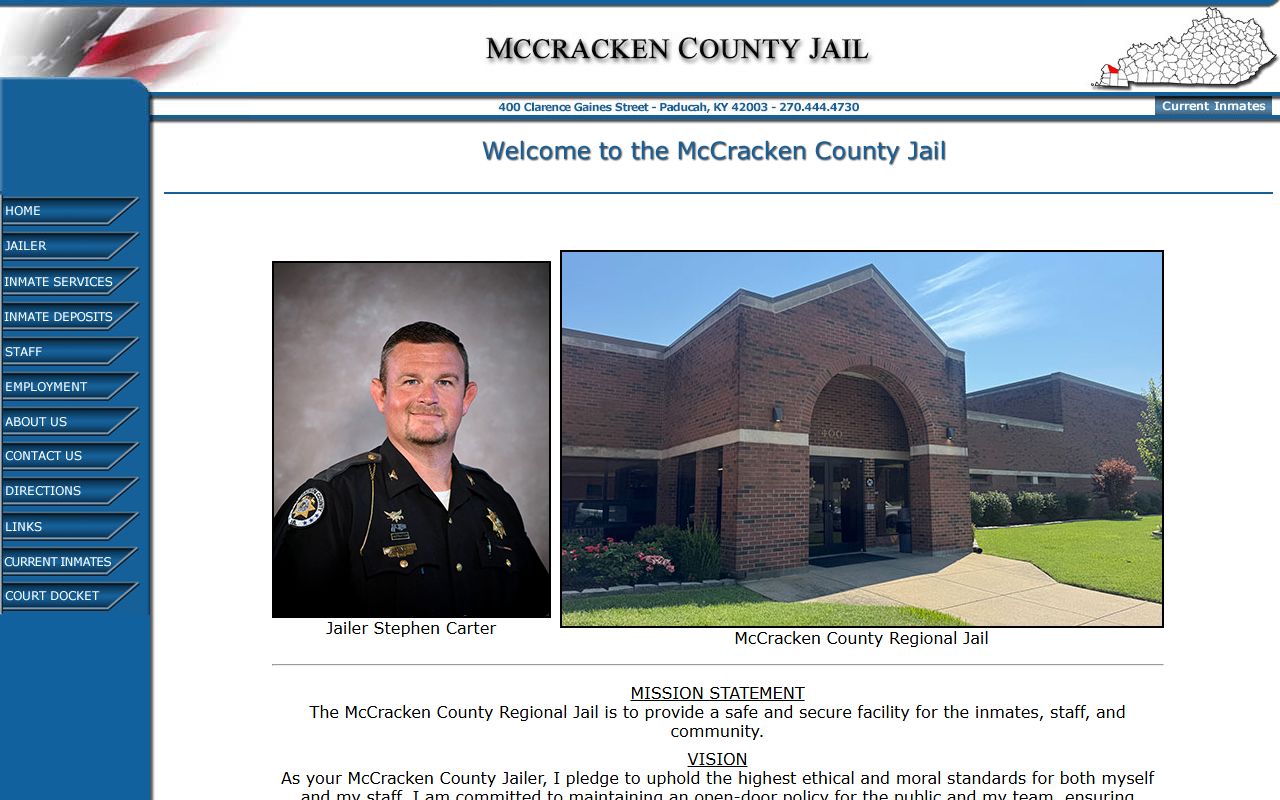 McCracken County Jail website used for Livingston County contract inmate housing