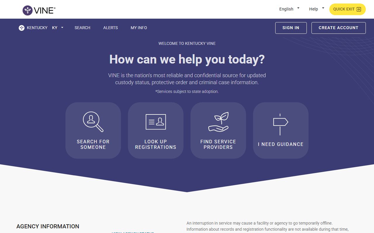 VINELink Kentucky custody notification portal for inmate status alerts