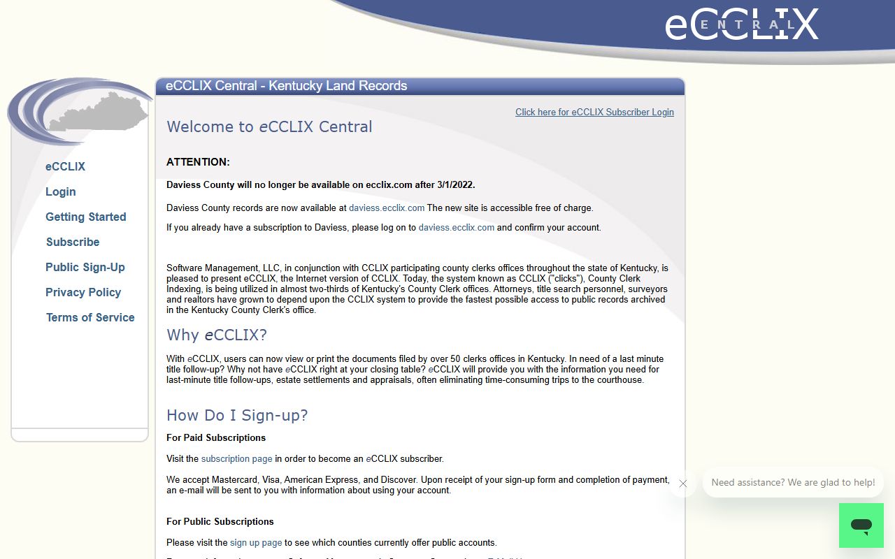 eCCLIX Kentucky portal for Livingston County legal and land records