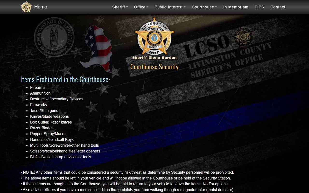 Livingston courthouse security information for court appearances