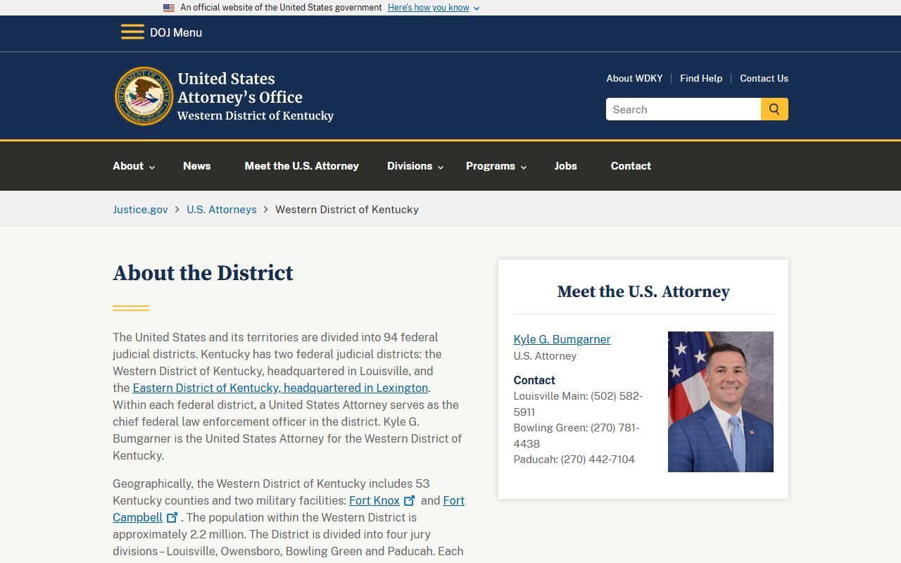 U.S. Attorney Western District of Kentucky website for federal prosecution information